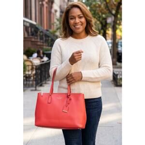 Kate Spade Red 100% Cow Leather Tote Bag Zip Top Never Used
